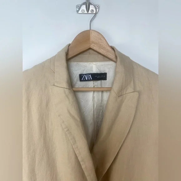 ZARA Linen Crossover‎ Blazer Light Camel |3420/710/743/s - Picture 7 of 14